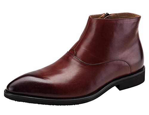 Bottes Chelsea Homme Mode Bout Pointu Chaussure de Ville à Fermeture Éclair Bottines en Cuir Bourgogne 44 EU Cover