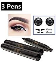 [3 Pens] Eyeliner Stamp – by C.DU Black, waterproof, smudgeproof, winged long lasting liquid eye liner pen, Vamp style wing, No Dipping required (2x10mm, 1x8mm)