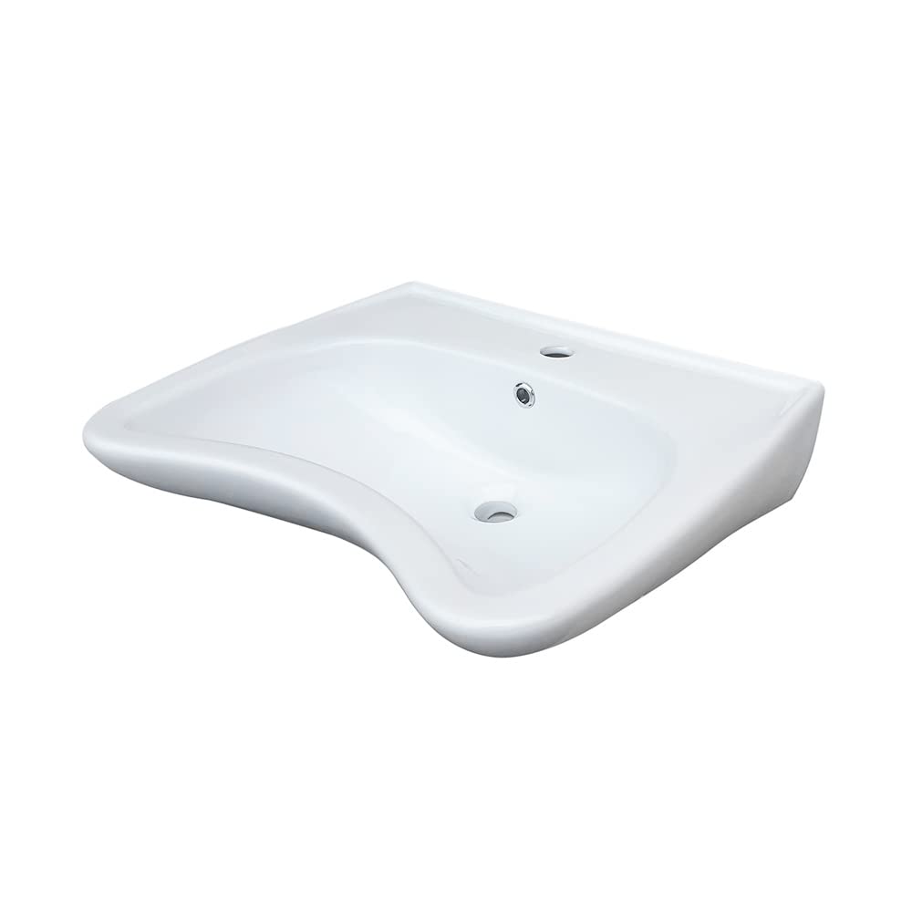 Belvit Lavabo de 60 cm accesible para sillas de ruedas, cerámica sanitaria con orificio para grifo y rebosadero, montaje en pared, dimensiones 20,5 x 60,5 x 50 cm, color blanco, para baño apropiado