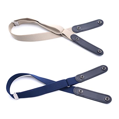 2pcs Adjustable Unisex Stretch Waist Belt No Buckle Elastic Belts for Jeans Pants Dresses Navy Blue Beige for Comfort and Style