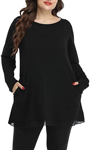 Heather Plus Size Tunic Tops for Women Long Shirts Pair with Leggings(Black, 2X)
