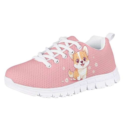 Cute Corgi Childrens Running Shoes Girls Kids Bowling Shoes Various Styles Fashionable Design Unique and Modern Aesthetic Suitable As a Gift for Children White Edge