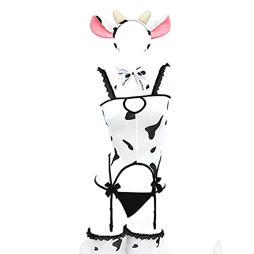 JasmyGirls Costume sexy da donna per cosplay da cameriera pelosa, costume kawaii anime, mini reggiseno leopardato e mutandine, Body Mucca, Small - XX-Large