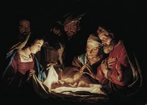 Peinture à l'huile L'Adoration des Bergers, décoration murale salon grand format