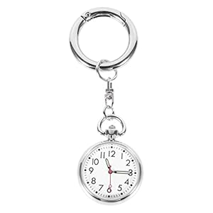 STOBOK Verpleegster zakhorloge met sleutelhanger, hangende doktershorloge, kwartsbeweging, verpleegsters, horloges, voor doktersverpleegsters, eenvoudig te lezen, zilver, zilver, 12×3,5 cm.