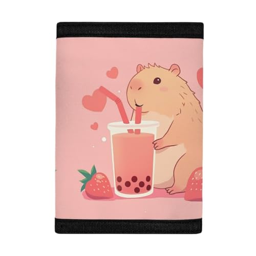 Dolyues Milk Tea Wallets for Girls Capybara Mini Compact Purse Organizer Cash Card Holder Bag Trifold Outdoor for Kids Cute Coin Purses Money Clip3