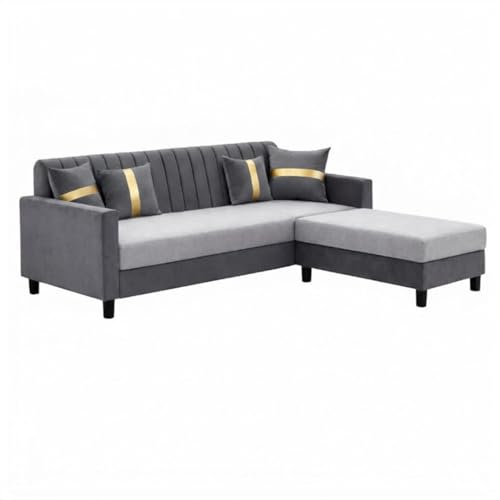 Image of CASASTYLE Korion 4 Seater L Shape Sofa Set with Movable Ottoman | Flexible Left or Right Layout | Cozy Velvet Fabric | Soft Touch Seating | Modern Designer Sofa for Living Room (Dark Grey-Light Grey)