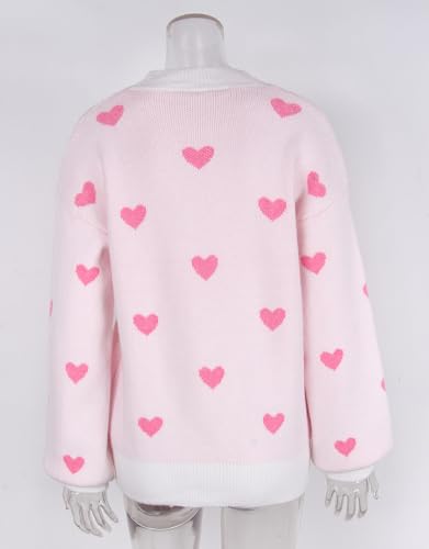 Image of Women's Long Sleeve Mock Neck Sweaters Loose Cute Heart Pullover Sweater
