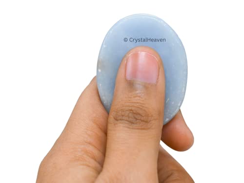 Image of Certified Angelite Crystal Thumb Worry Pebbles Stones for Anxiety Stress Relief Massage - AAA Grade Original Healing Gemstone Agate Rubbing Stone for Yoga Meditation Spiritual Reiki Feng Shui