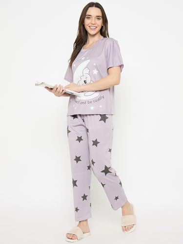 Image of CAMEY Women's Printed Pyjama Set, Short Sleeve T-Shirt and Trousers, Women Nightsuit, Loungewear Sets