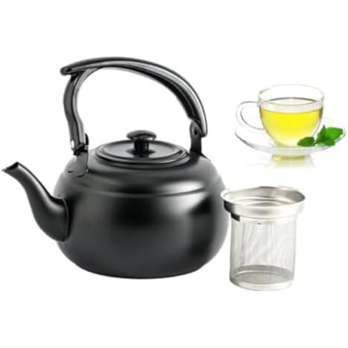 やかん 2 リットル大容量 ステンレス製 広口 絶縁ハンドル おしゃれ 調理器具 お手入れ簡単 ガス火・IH 対応 アウトドア・家庭用・業務用 (2 L,ブラック)