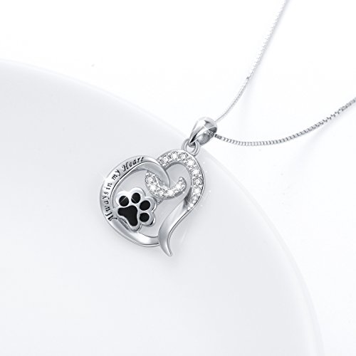 FLYOW 925 Sterling Silver Cute Paw Print Forever Love Heart Pendant Necklace/Bracelet/Stud Earrings Gift for Women, Box Chain 18"3