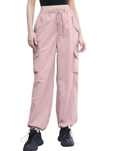 Image of Cromoncent Cargo Pants Girls & Women Parachute Pants Y2K Baggy Rave Clothes Waterproof with Pockets, 6 Years - 3XL
