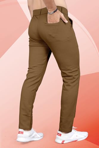 Image of Mehrang Men's Slim Fit Casual Trousers, Black, Cotton Blend, Side Pockets
