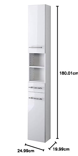 Held Möbel 140.2096 Parma Seitenschrank , 2 türig / 1 Schubkasten / 3 Einlegeböden / 25 x 181 x 20 cm, Hochglanz-weiß
