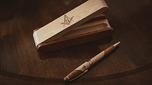 Image of Square & Compass Wooden Masonic Pen and Gift Box Set (Pack of 4)