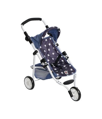 Bayer Chic 2000® Lola Doll Buggy - Stars Navy - Foldable Doll's Pram - Handle Height Adjustable 33-62 cm - 3-Wheel Jogger - Dolls up to 50 cm - 3-6 Years