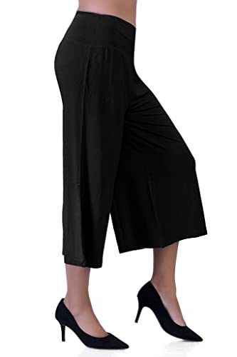 Image of Sports Women's Calf Length 3 /4 High Elastic Waistband Wide Leg Palazzo Casual Wide Leg Lounge Pants with Two Sides Pockets