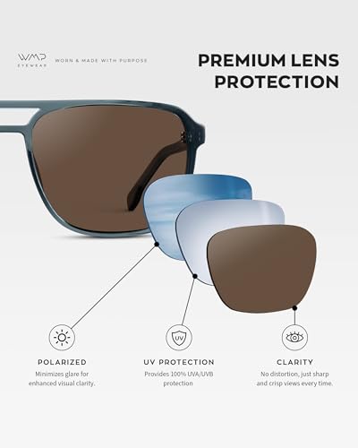 Image of WearMe Pro Harvey Men's Polarized Sunglasses, Modern Square Aviator Style | Shatter-Resistant Lens, Durable Lightweight Build, 5-Barrel Metal Hinges, Includes Microfiber Pouch for Cleaning /Storage