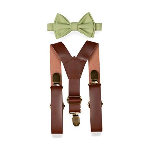 Armoniia Brown PU Leather Suspenders Bow Tie Combo for Baby Toddler Boy Men (5. Adult (5'6" - 6'5"), Brown Leather Suspenders, Sage Bow Tie) Cover