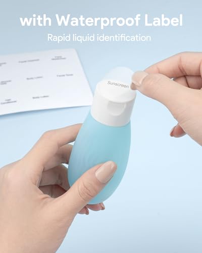 Lotour 4-Pack TSA Approved 2oz Travel Size Bottles with Labels, Leak Proof Squeezable Plastic Travel Essentials Refillable for Shampoo, Conditioner, Lotion, Liquids3