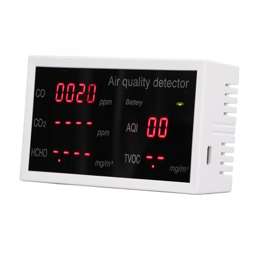 Tragbarer CO2-Monitor, 5-in-1-Luftqualitätsmonitor-Detektor für CO2, CO, AQI, HCHO und TVOC mit Tragbarem Wiederaufladbarem Tester, Messgeräte für die Luftqualität in Innenräumen