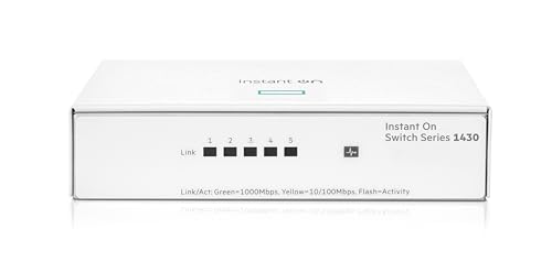 HPE Networking Instant On Switch Series 1430 5-Port Gb Unmanaged Layer 2 Ethernet Switch | 5X 1G | Fan-Less | US Cord (R8R44A#ABA)