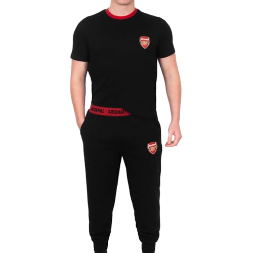 Arsenal FC Official Football Gift Mens Premium Long Pyjamas Set Black Medium