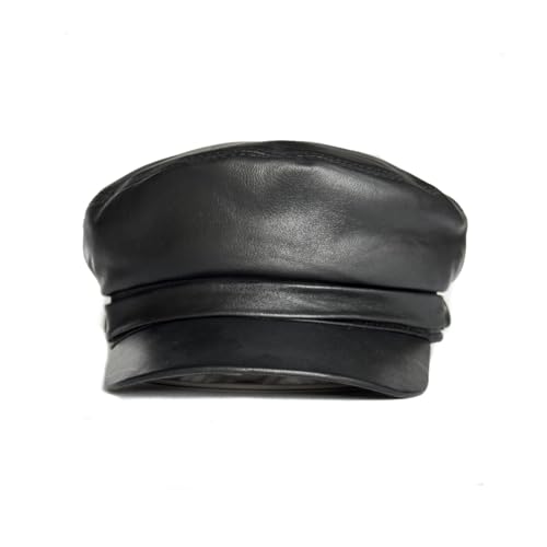 Lukkizara Women's Leather Newsboy Cap Cabbie Beret Real Leather Flat Hat Vitage Style Ascot Hat (US, Alpha, Small, Black)
