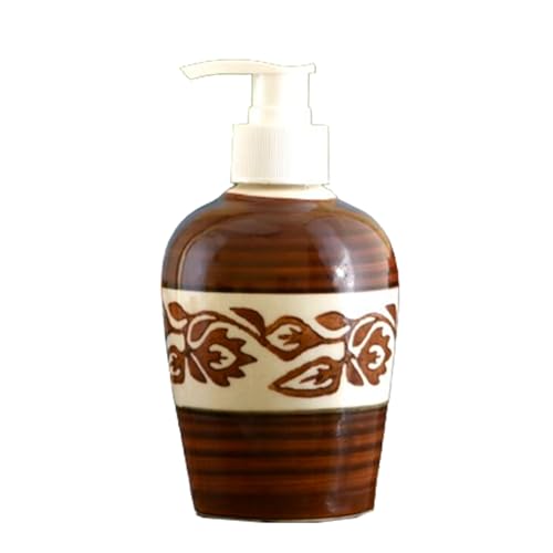 Image of Ceramic Liquid Soap Dispenser, 300 ml, Chocolate Vine | Refillable Pump Bottle for Hand Wash, Lotion, Shampoo & Kitchen Use, 2 Pieces