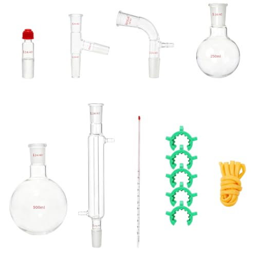 Essential Oil Distillation Kit, 500ml Distillation Apparatus, 3.3 Boro Lab Glassware Distillation Kit with Alcohol Lamp,Thermometer, Ceramic Mesh and 24, 40 Joint, 28 pcs Set Alternate view