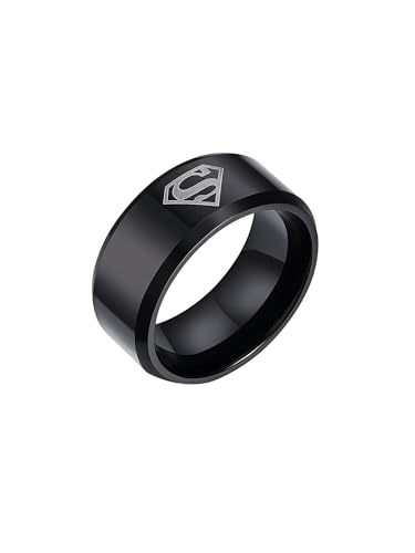 Yellow Chimes Titanium SUPERMAN Stylish Black Ring for Men and Boys