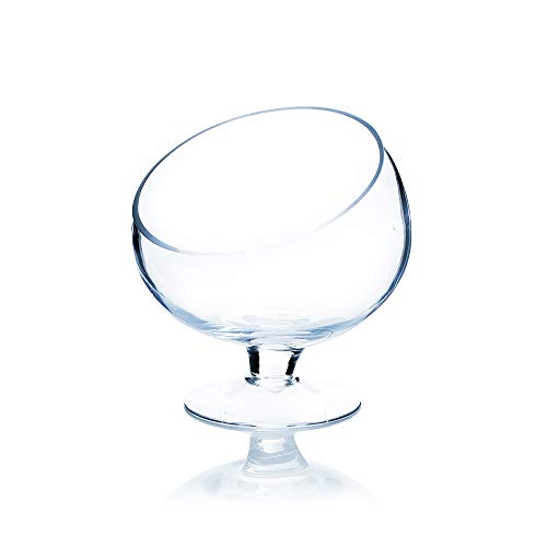 WGV Slant Cut Bowl Glass Vase with Stand, Width 8.25