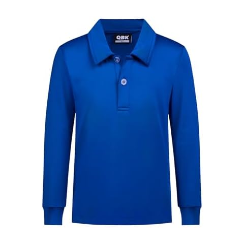 QBK Boys' Performance Polo Kids Collared Golf Shirts Long Sleeve School Uniform for 4T-16Y(Royal Blue XL) Cover
