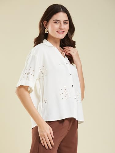 Image of J TURRITOPSIS Women's Cotton Blend Embroidered Stylish Shirt