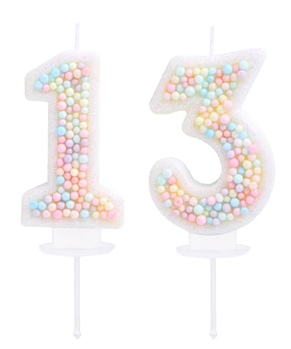 EAKE Pastel Macaron Glitter Number 13 Birthday Candle 3D Sweet Themed Cake Topper for Girls & Women 13th Birthday Wedding & Anniversary Party Decor
