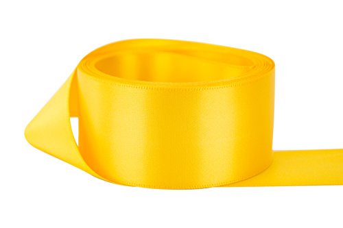 Image of Ribbon Bazaar Double Faced Satin - Premium Gloss Finish - 100% Polyester Ribbon for Gift Wrapping, Crafts, Scrapbooking, Hair Bow, Decorating & More - 7 /8 inch Golden Yellow 50yd