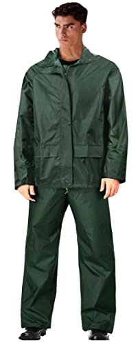 NAVIS MARINE Men's Rain Coat and Rain Pants Hooded Waterproof Lightweight Rain Suits Unisex (Dark Green, X-Large)