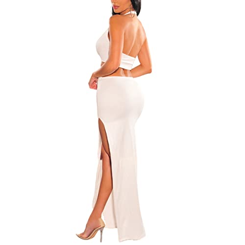 LuFeng Women's Sexy Sleeveless Halter V Neck Side Waist Cutout Backless Bodycon High Slit Maxi Long Dress3