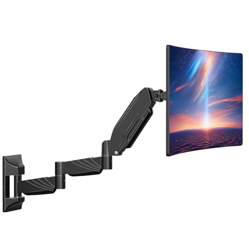 ErgoFocus Long Arm Monitor Wall Mount for Max 32 inch Computer Screen Extra Long Adjustable Single Wall Mount Monitor Arm Full Motion Vesa Wall Bracket 100x100 Hold up to 17.6lbs Black