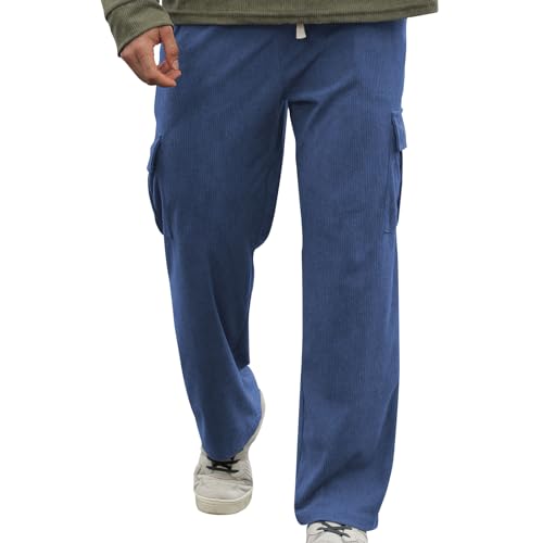 Wide Leg Corduroy Pants Men Cargo High Elastic with Pockets Men Sweatpants Casual Classic Regular Workout Trousers