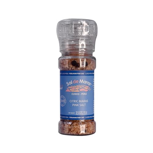 MARAS GOURMET | Sal de Maras | Sal rosa peruana – Sabor único y cosecha a mano | Sin refinar | 100g | (Sal rosada, cítrica especial pescados, molinillo recargable)