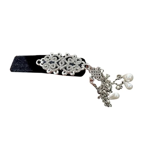 Pinza plateada para el pelo con borlas que fluyen y gotas de agua detalladas y perlas, adorno para el cabello para mujeres elegantes
