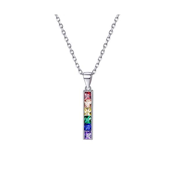Suplight-Hypoallergenic-925-Sterling-SilverStainless-Steel-LGBT-BarDog-TagBead-Pendant-Necklace-Custom-Engraved-Rainbow-Flag-Lesbian-Gay-Pride-Jewelry-for-Men-Women-with-Gift-Box 925 Sterling Silver LGBT Pride Necklace Love Wins Equality Jewlery Platinum Plated Cubic Zirconia Crytal Bisexual Bi Lesbian Gay Flag Pendant Necklaces for Girls Women