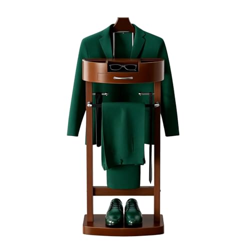 Qcesorib Galan de Noche para Dormitorio con Pantalonero, Galán de Noche Moderno, Galan de Noche Multifuncional con Cajón, Bandeja, para Oficina, Dormitorio, Hotel, Marrón