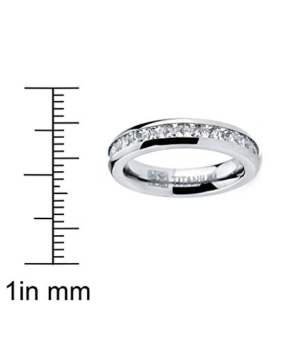 Metal Masters 3MM High Polish Princess Cut Ladies Eternity Titanium Ring Wedding Band with Cubic Zirconia CZ Size 4 To 94