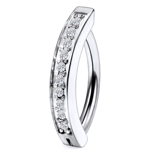 Rcsinxcto 14G Astm F136 Titanium Clicker Belly Button Ring Piercing Jewelry Simple Reverse Navel Rings Curved Hoop Hinged Belly Button Ring Piercing Jewelry for Women Men 14MM Bars Silver Clear CZ