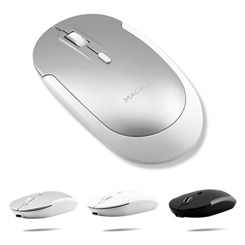 Image of Macally Wireless Bluetooth Mouse for Mac, MacBook Pro /Air, iPad, and PC - Comfortable and Quiet Compatible Wireless Apple Mouse - Rechargeable Battery - Silver