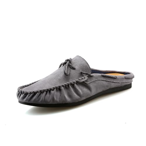 Men's Suede Flat Slingback Loafers Comfortable Round Toe Hand-Stitched Non-Slip Casual Boat Shoes for Driving, Walking, Working