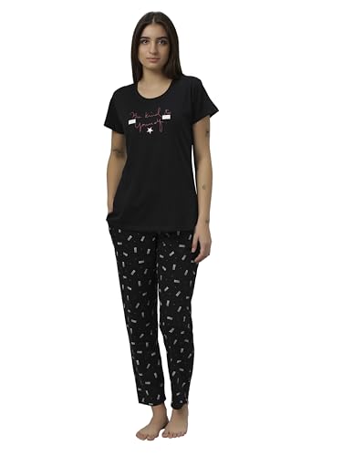 Image of DZZO Women's Cotton Printed Night Suit Set of T-Shirt & Pyjama, Night wear Dress, Relaxed wear for Women /Girls